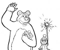 Новогодние раскраски на тему маша и медведь Раскраска маша и медведь зима распечатать